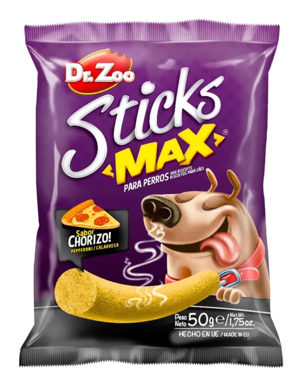 Compra Sticks de Chorizo para Perros DR ZOO MAX – Pack 12x50gr, Deliciosos y Nutritivos