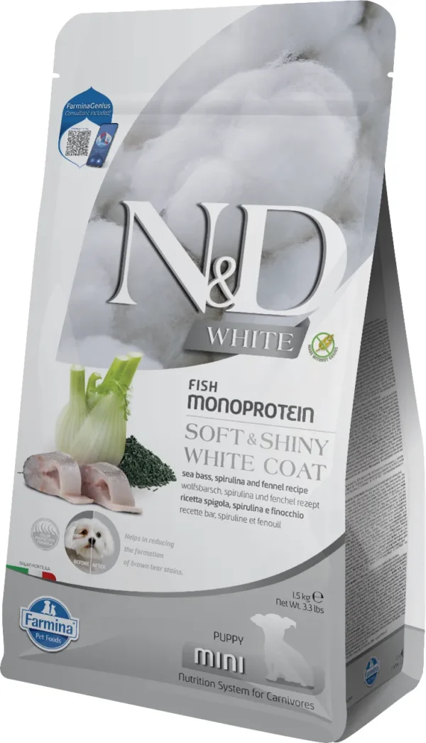 Alimento FARMINA ND para Cachorros Mini: Lubina y Espirulina 1,5kg