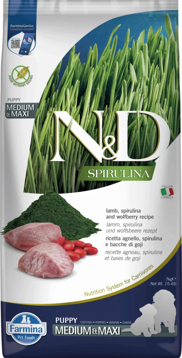 Alimento para Cachorros Farmina ND Spirulina Cordero 7kg - Razas Medianas y Grandes