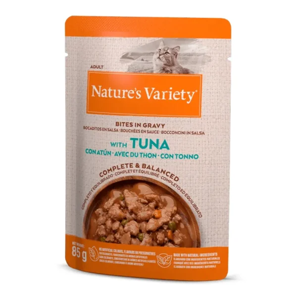 Bocaditos en Salsa de Atún para Gatos - Nature’s V 22x85g | Alimento Húmedo y Saludable