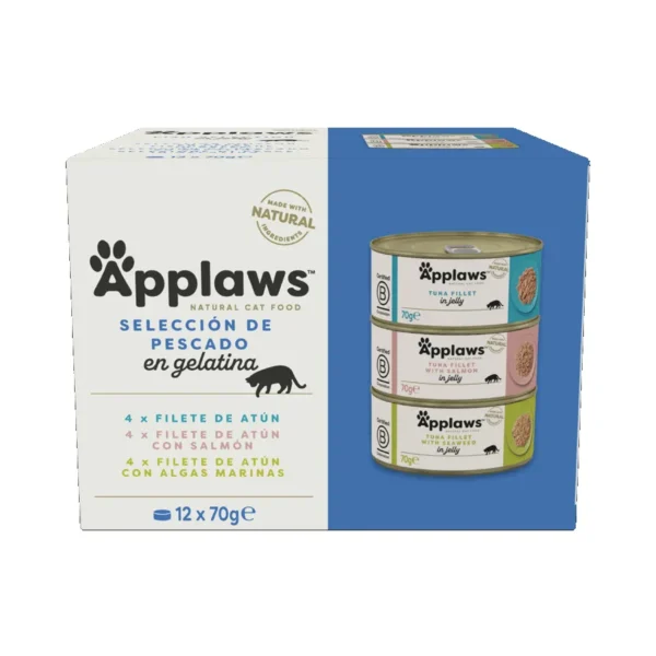 Comida Húmeda para Gatos Applaws: Selección de Pescado en Gelatina 12x70g – Alta en Proteínas y Sin Aditivos Artificiales