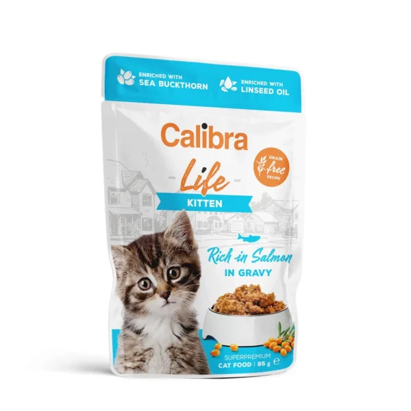 Calibra Cat Life Pouch Kitten Salmon en Salsa 28x85g - Comida Húmeda Saludable para Gatos