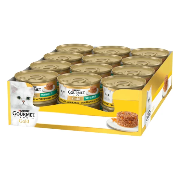 Gourmet Gold Tartallete de Pollo y Zanahoria para Gatos - 24x85g - Alimento Húmedo Saludable con Prebióticos y Vitamina E