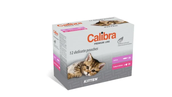 Calibra Cat Kitten Pouch Multipack 12x100g - Premium Wet Food with Salmon, Turkey & Chicken