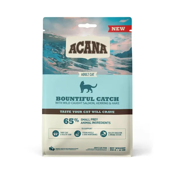 Alimento Seco para Gatos Adultos ACANA Feline Bountiful Catch 340g: Rico en Proteínas de Salmón y Arenque, Omega-3, Sin Cereales