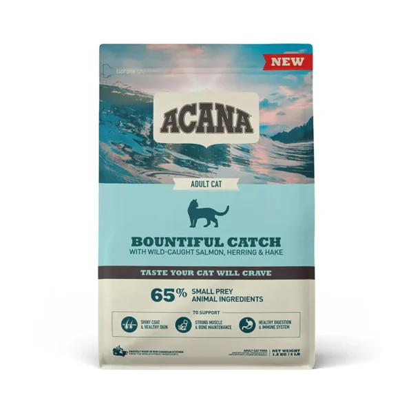 Alimento Seco Premium para Gatos Adultos ACANA Feline Adult Bountiful Catch 1.8kg – Rico en Proteínas de Salmón, Arenque y Trucha, Sin Cereales para Salud Óptima y Pelaje Brillante
