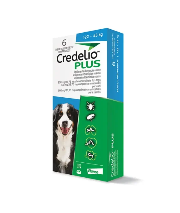 CREDELIO PLUS PERRO 900MG 22-45KG 6 Comprimidos – Antiparasitario Oral de Amplio Espectro
